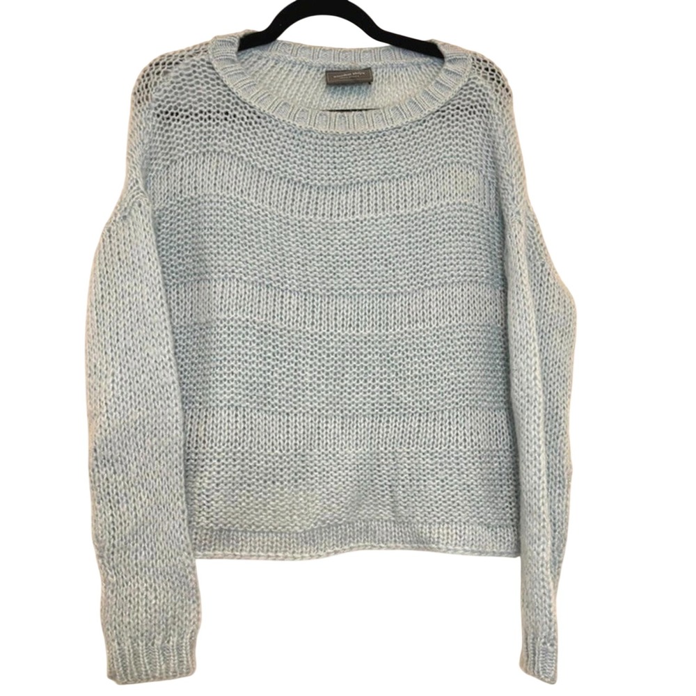 Athropologie Wooden Ships sz M baby blue knit mohair/wool sweater 2089